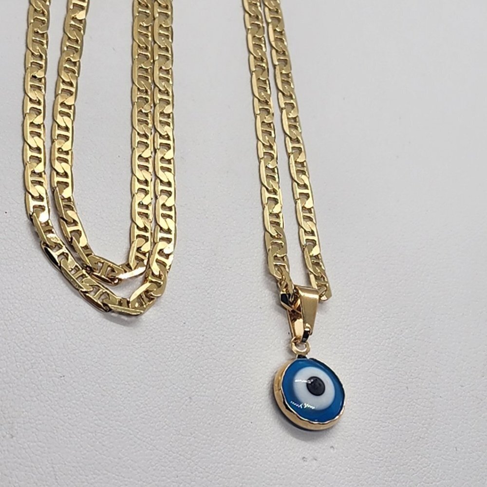 Brand New Brazilian 18k Gold Filled Baby Blue Evil Eye Necklace - Picture 2 of 4